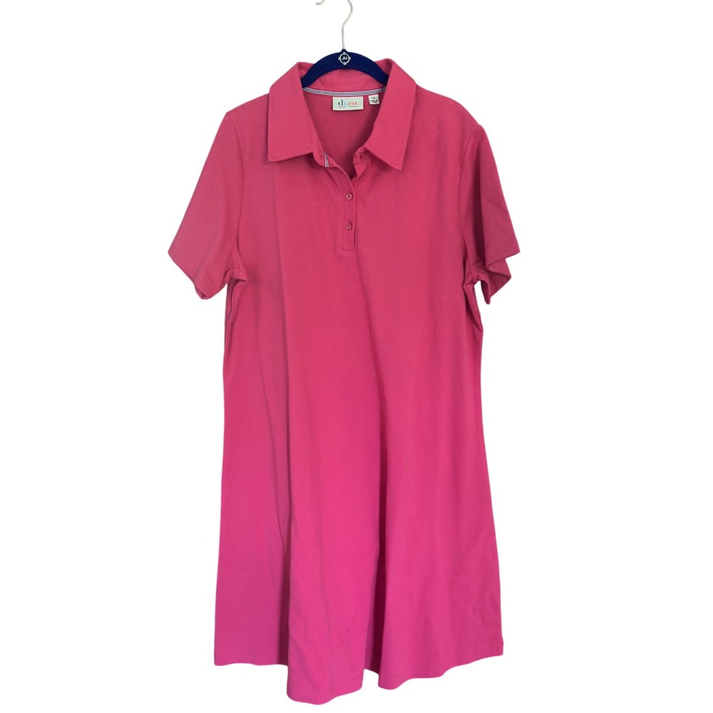 Denim & Co Polo Dress Pink Pique Knit Short Sleeve XL Casual Sporty Knee Length
